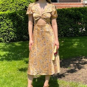 NSR Midi Floral satin puff sleeve midi Dress 31743